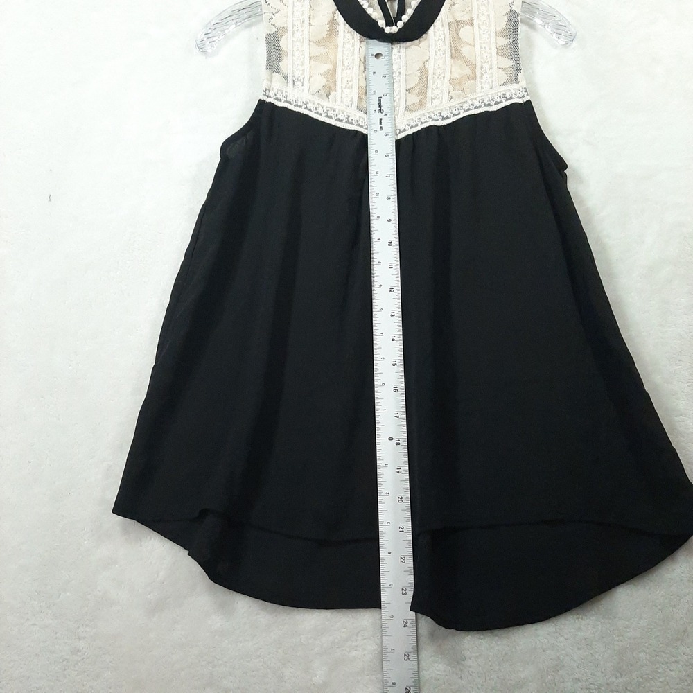 Monteau Black Cream White Lace Whimsygoth Victorian Sleeveless Button Women M - Picture 7 of 7